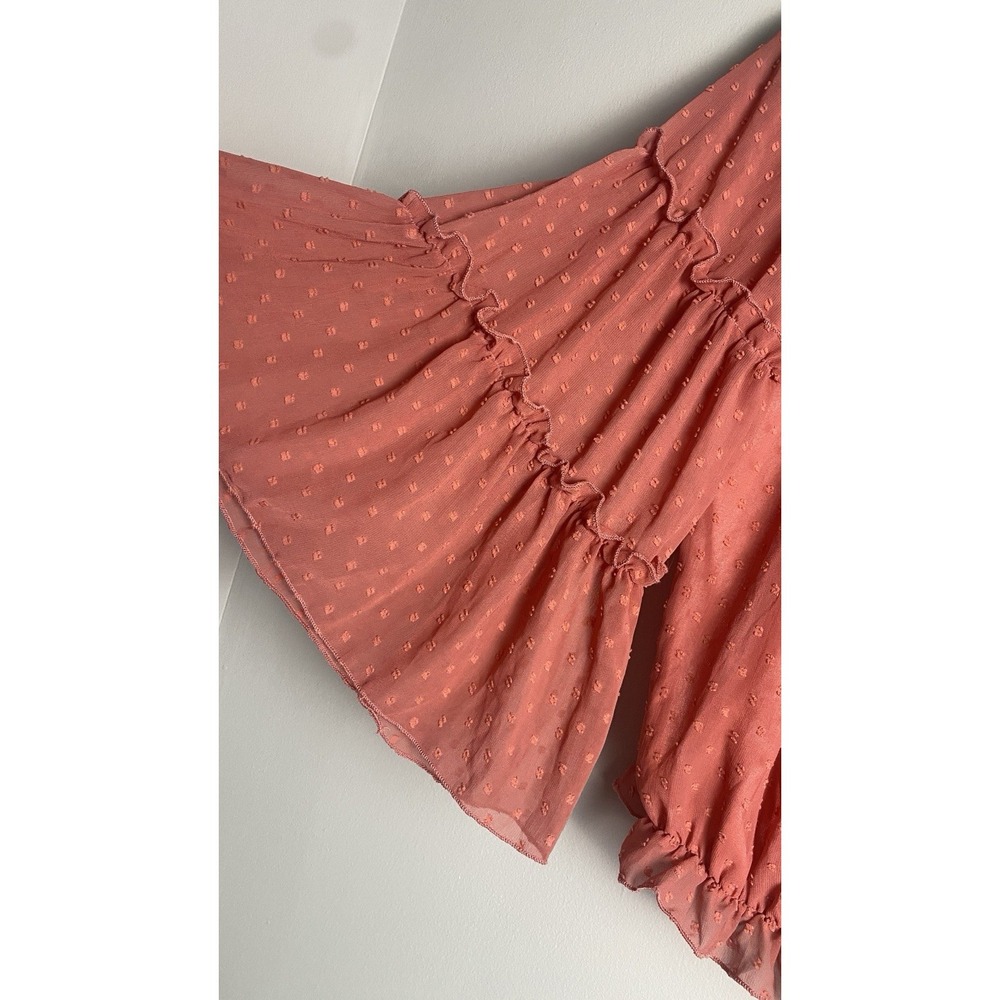 Women's BOHO Festival Sheer Top Flowy Off-Shoulder Cottagecore Polkadots‎ - NWT - Picture 4 of 9